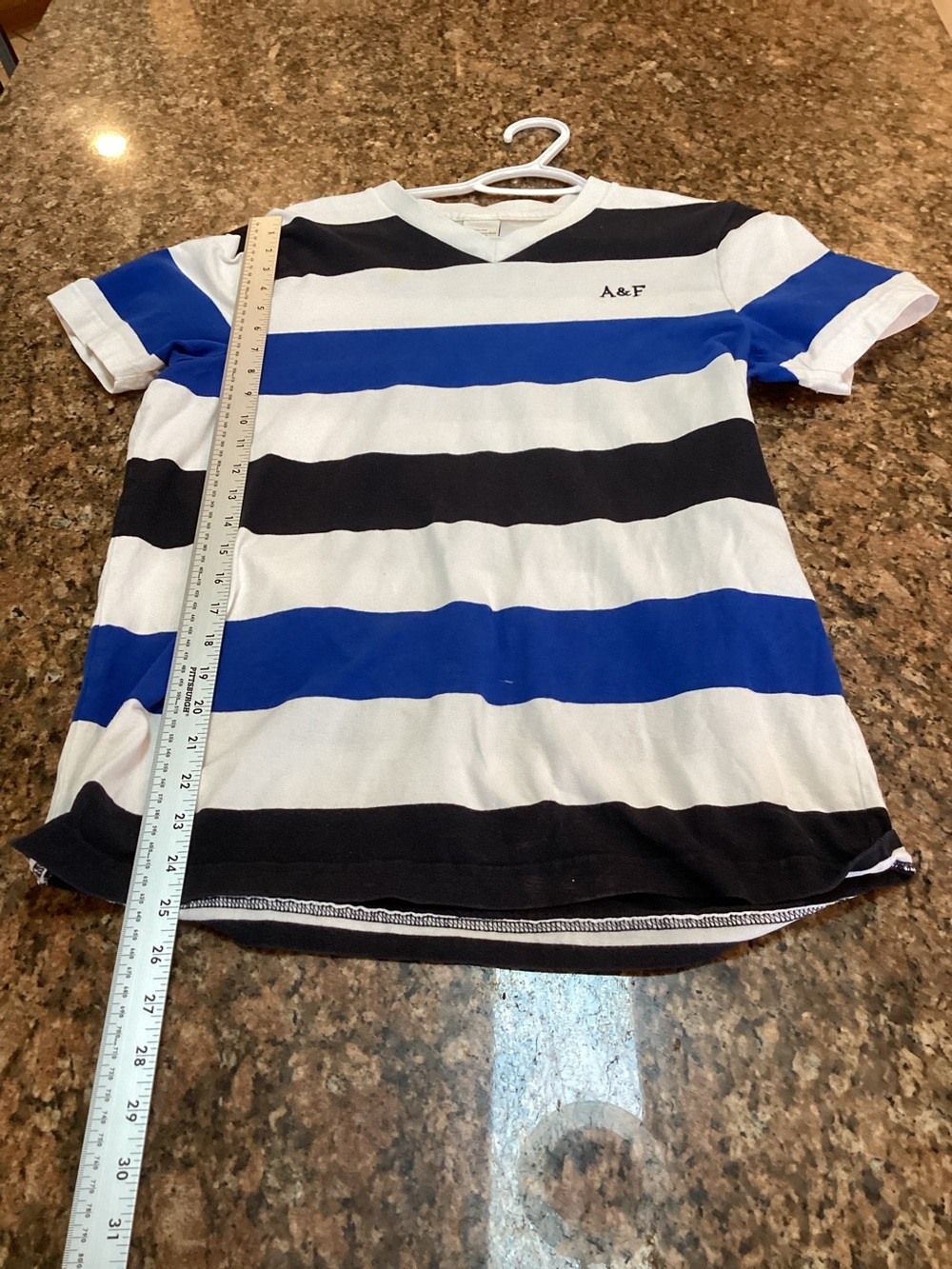 Abercrombie & Fitch ,Black, Blue White ,V-Neck , Striped Muscle Tee ,Size Ex Lrg